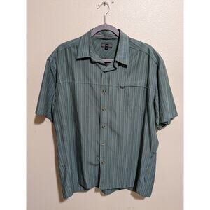 REI M Men's Rayon Polyester Short Sleeve Stripe Outdoor Shirt UPF 45+ Green